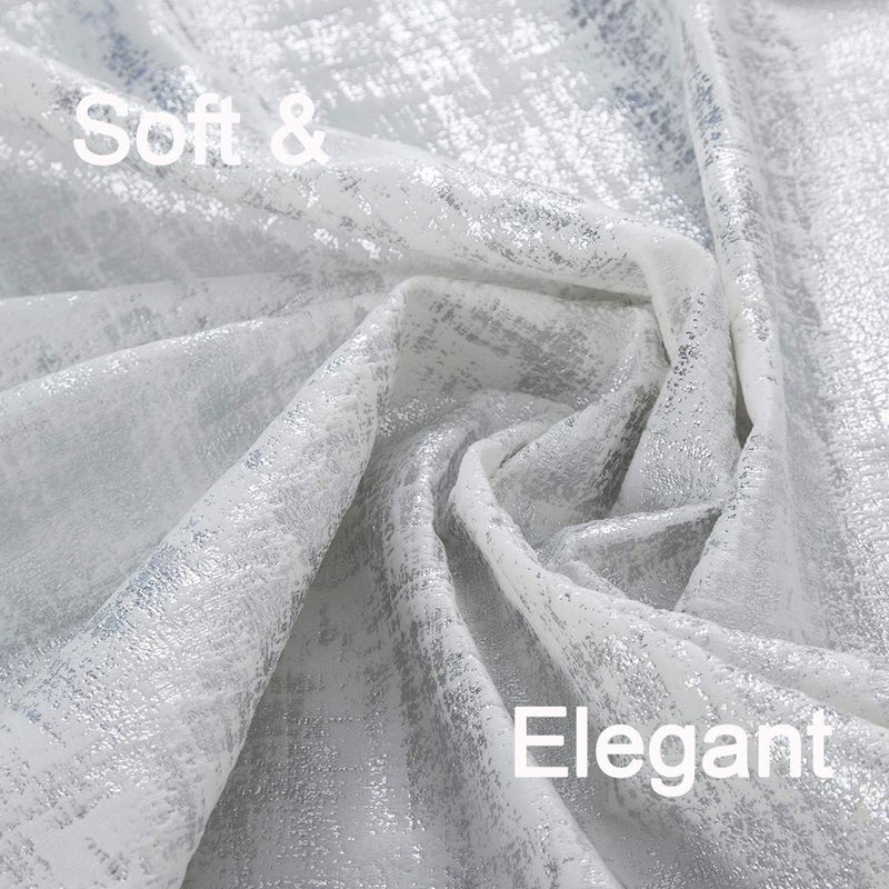 always4u White Soft Velvet Curtains 108 Inch Length Long Luxury Bedroom Curtains Silver Foil Print Window Treatments for Living Room Set of 2 - Image 5